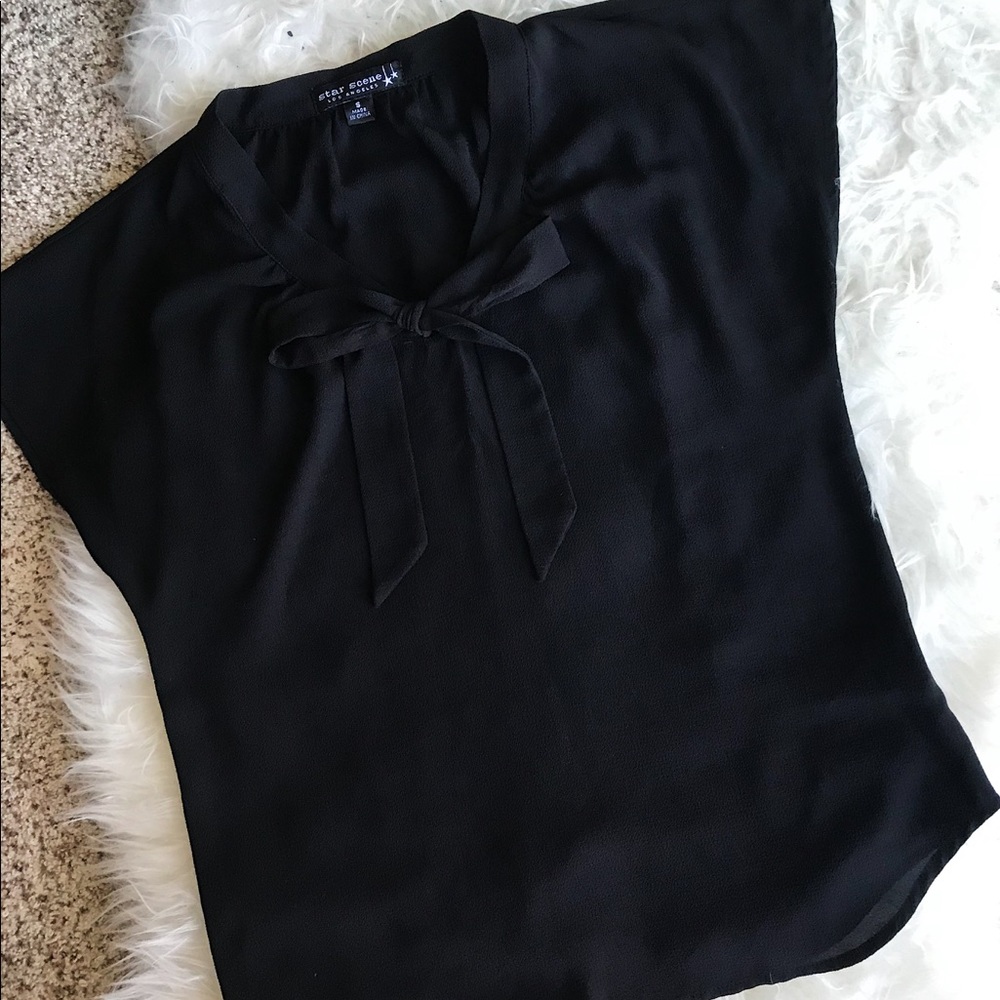 Black Tie Front Blouse